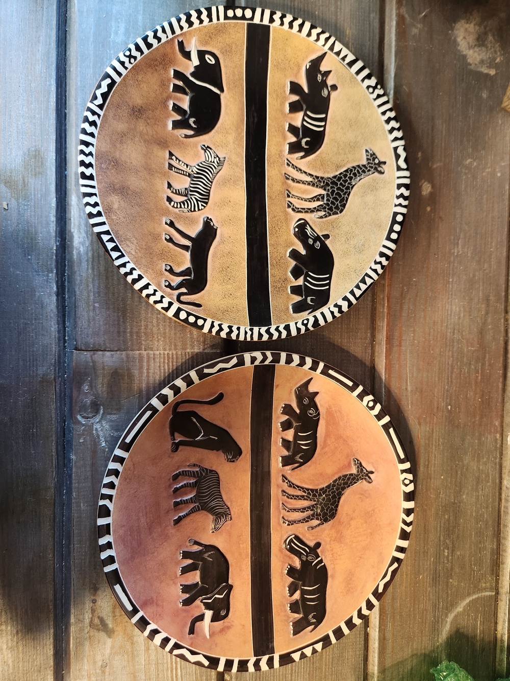 Handcrafted African Safari Animal Wall Plaques in Brown Black Redish